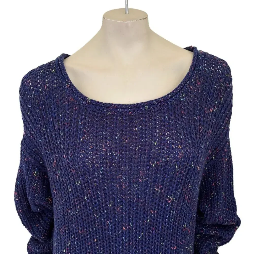 NEW FREE PEOPLE Neon Lights Pullover Sweater in Midnight Aura SZ L